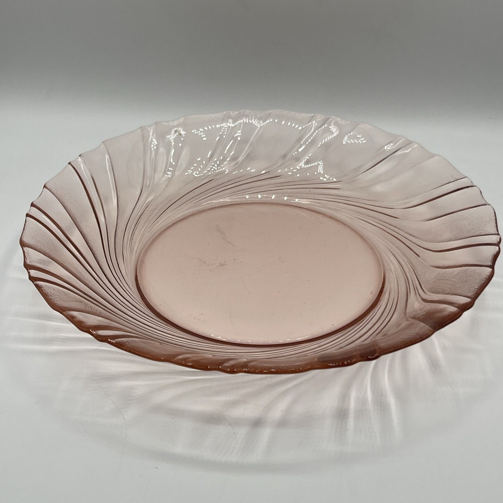 Vintage Vereco France Pink Glass Serving Dish-Rivage Pattern - 11" Cottagecore